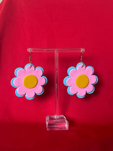 Pink and blue flower earrings