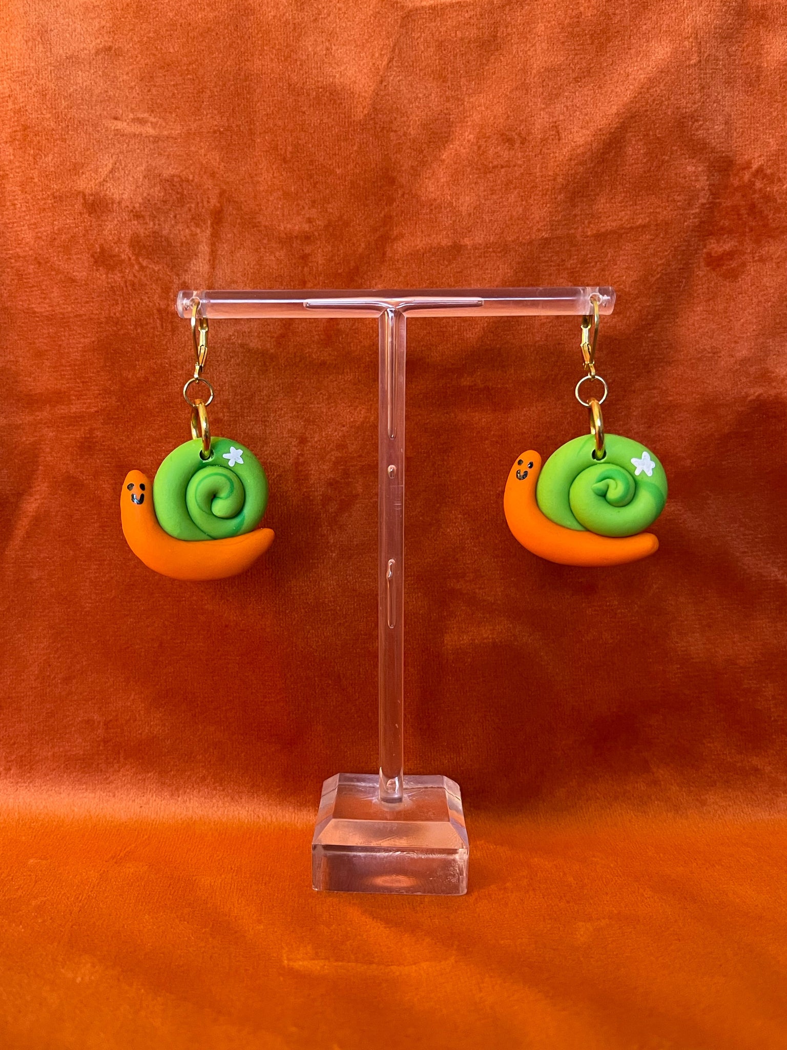 Orange/Green Snail Earrings